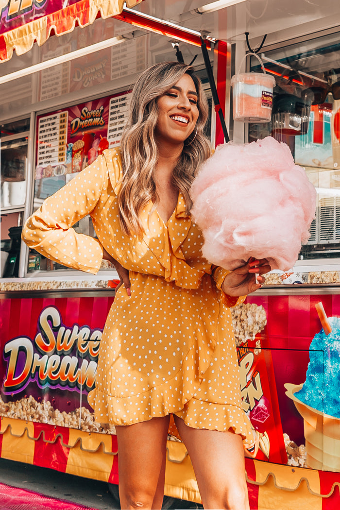 Polka Dot Wrap Dress with Ruffle