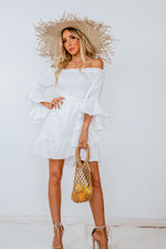 Off-Shoulder Linen Dress with Tie