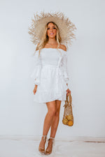 Off-Shoulder Linen Dress with Tie