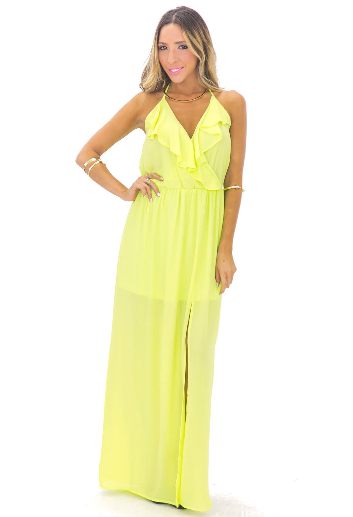 GISELLE RUFFLE MAXI DRESS - LIME GREEN - Haute & Rebellious