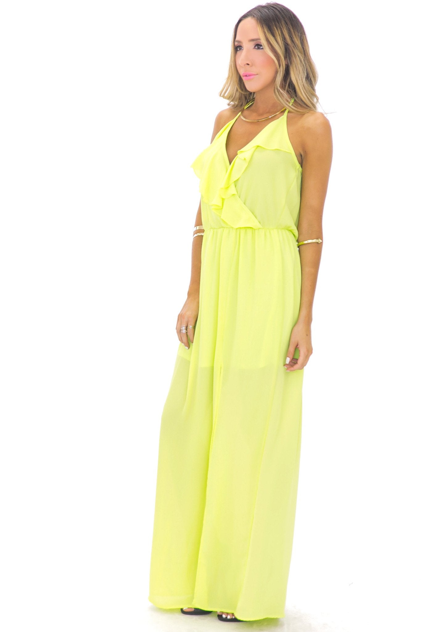 Giselle Ruffle Maxi Dress - Lime Green Giselle Ruffle Maxi Dress - Lime Green
