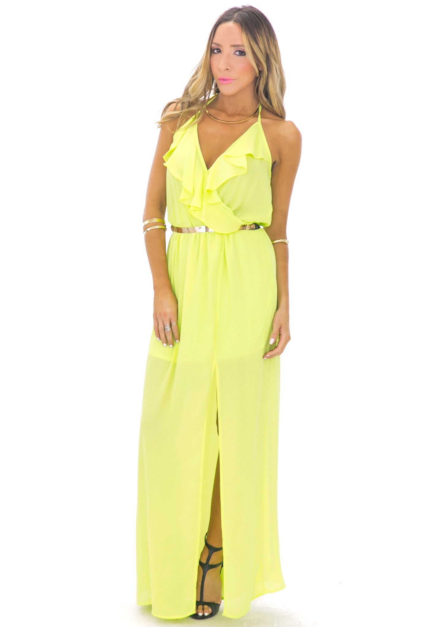 Giselle Ruffle Maxi Dress - Lime Green