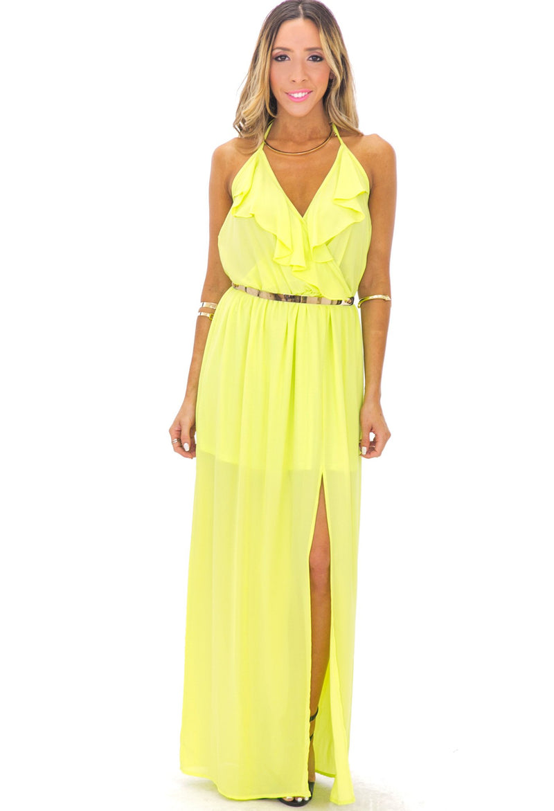 GISELLE RUFFLE MAXI DRESS - LIME GREEN - Haute & Rebellious