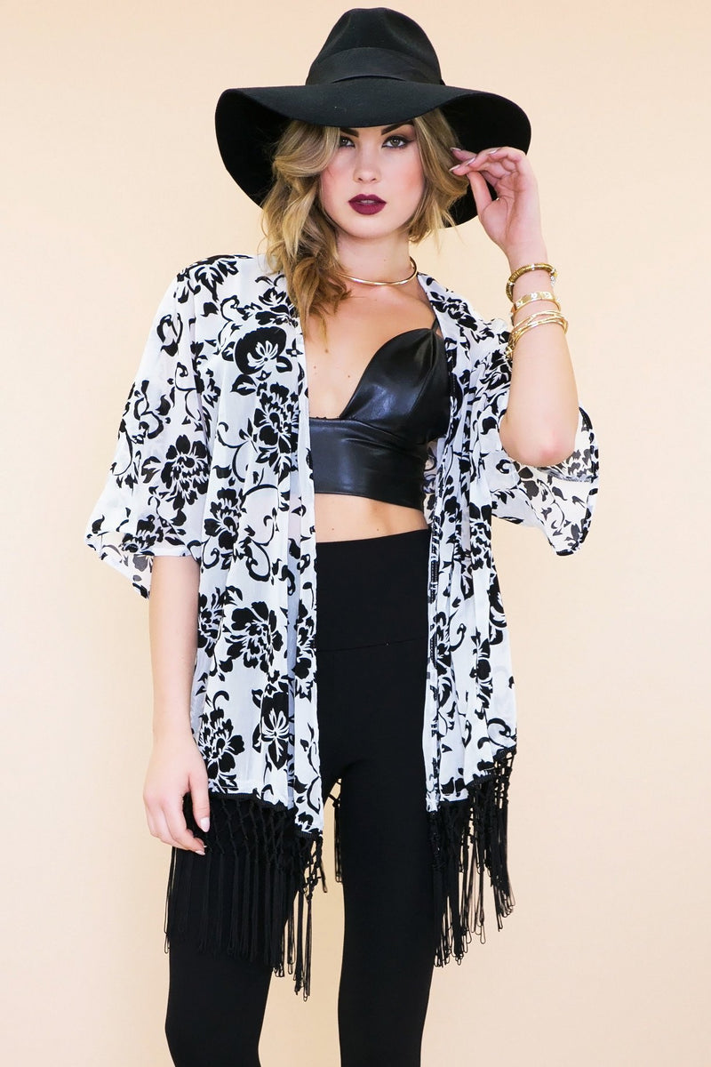 Ella Organza Floral Kimono - White - Haute & Rebellious