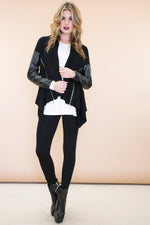 Emon Leather Sleeve Sweater Jacket - Haute & Rebellious