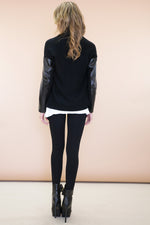 Emon Leather Sleeve Sweater Jacket - Haute & Rebellious