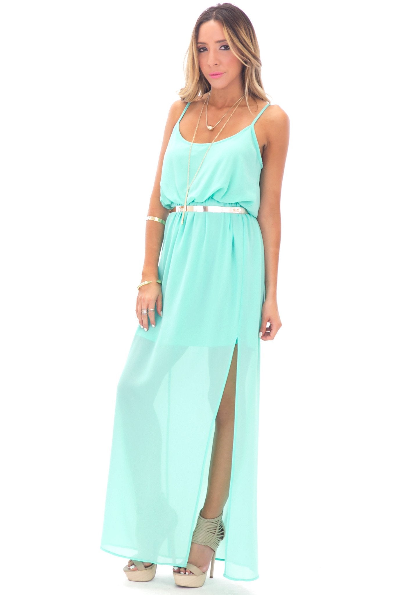 Allison Cross Back Chiffon Maxi - Mint Haute & Rebellious Allison Cross Back Chiffon Maxi - Mint Haute & Rebellious