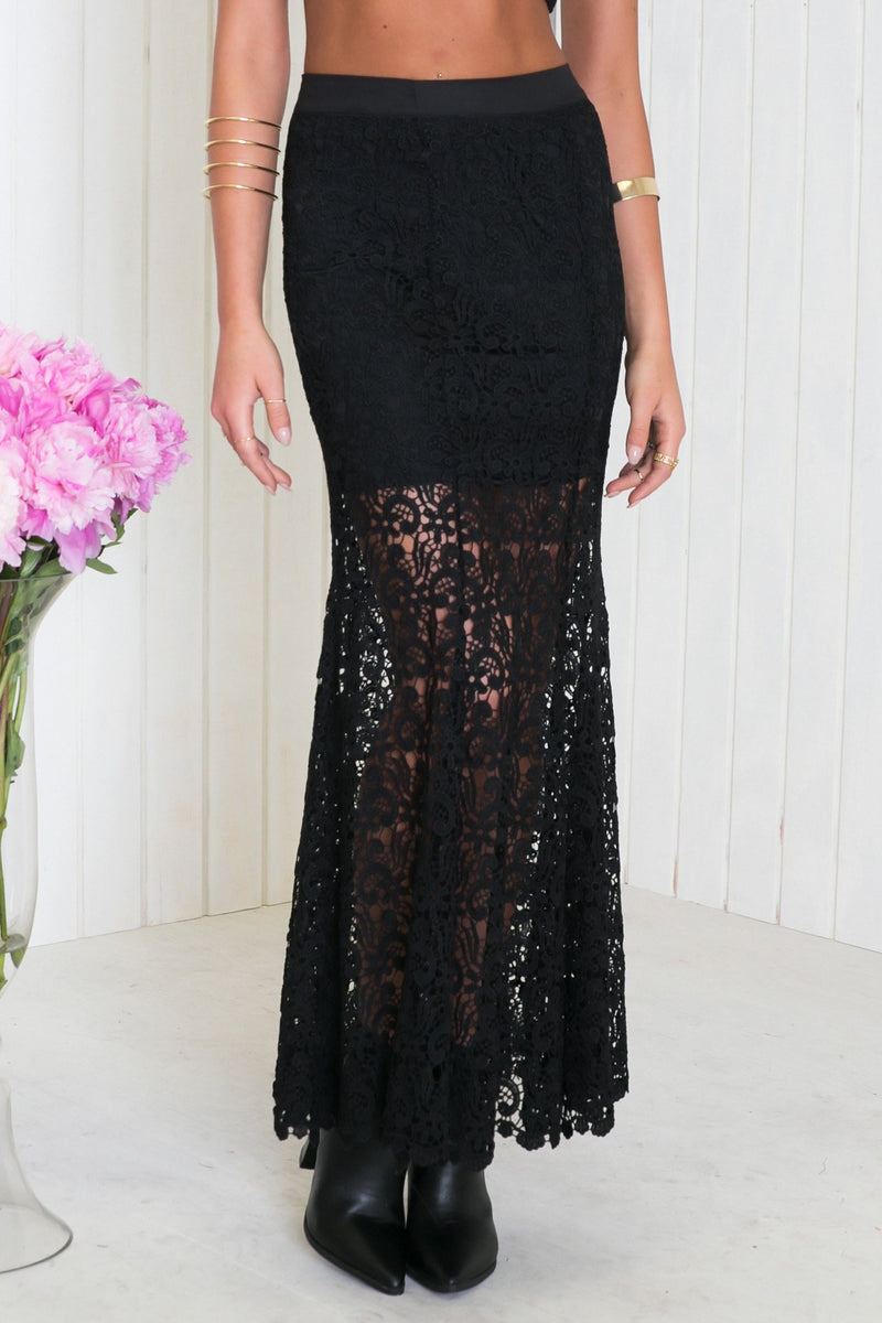 Lenna Lace Long Skirt - Black - Haute & Rebellious