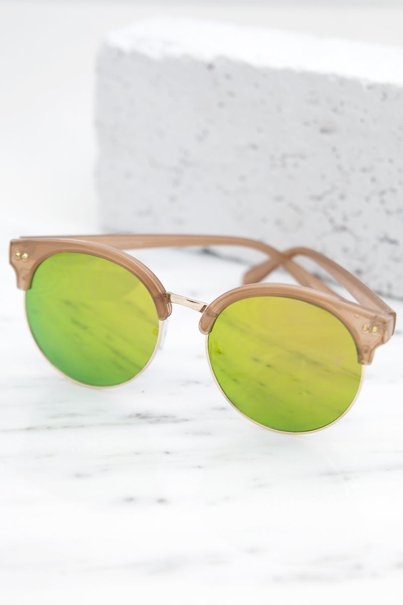 Road Ahead Reflective Sunglasses - Tan/Green - Haute & Rebellious