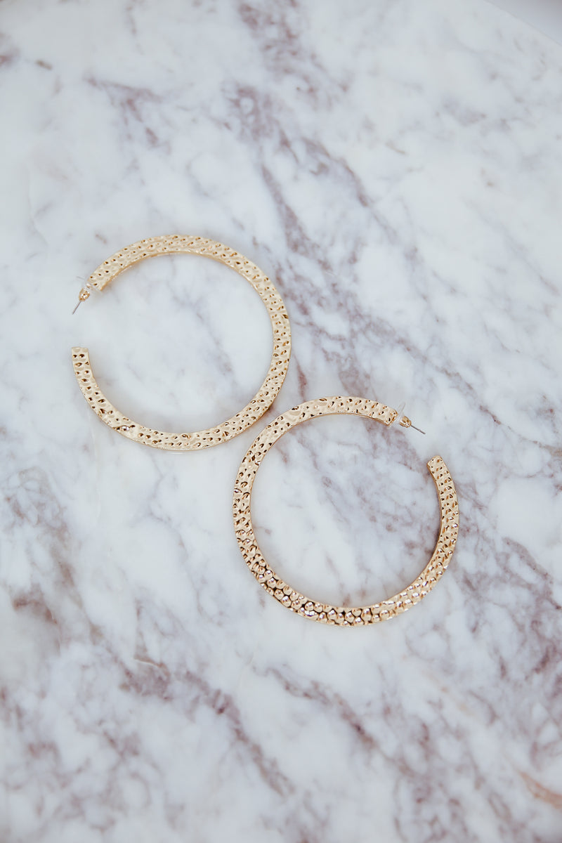 Dented Gold Metal Hoop Earring