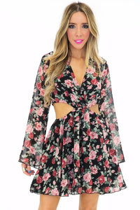 JENA FLORAL CUTOUT CHIFFON DRESS - Haute & Rebellious