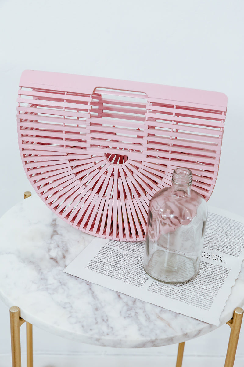 Bamboo Basket Bag - Pink