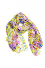 Floral Pattern Sheer Scarf - Neon Lime - Haute & Rebellious