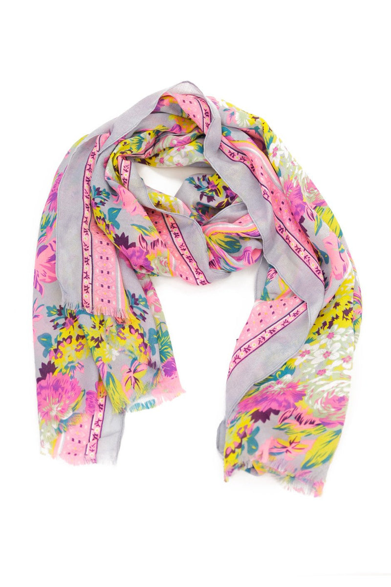 Floral Pattern Sheer Scarf - Pastel Purple - Haute & Rebellious