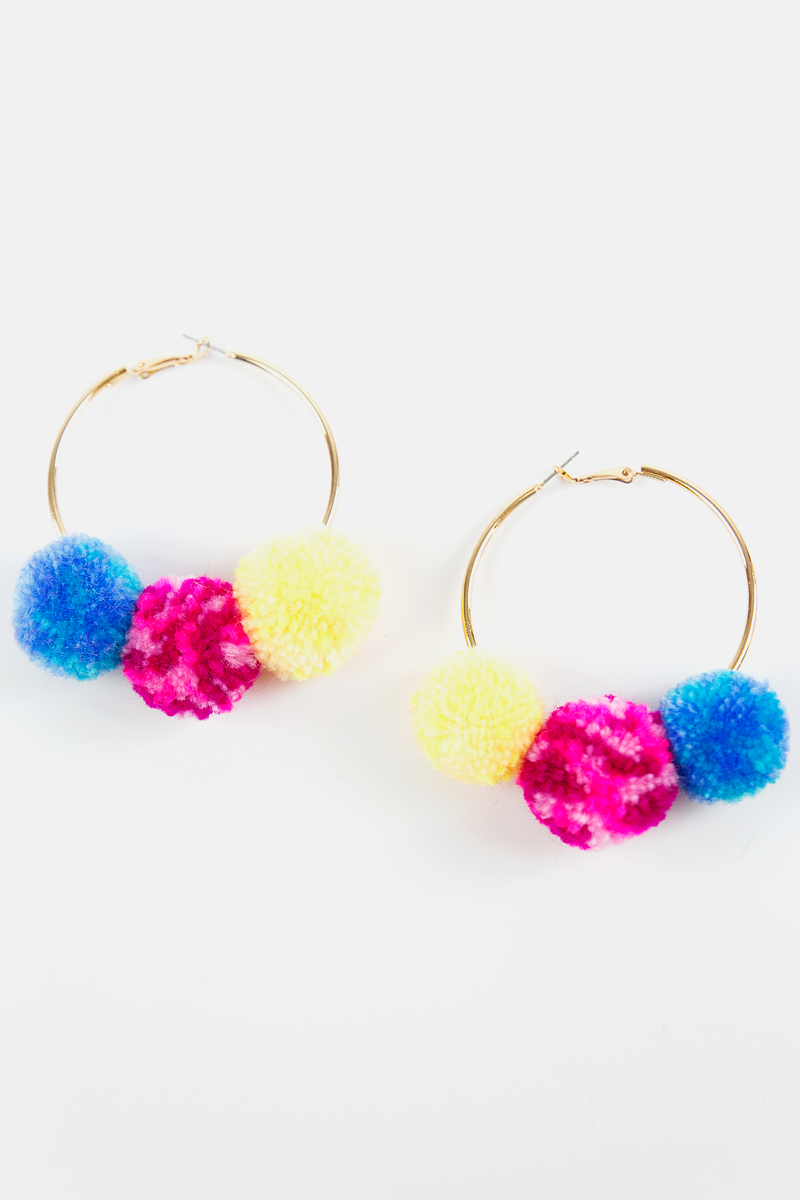 Hoop Pom-Pom Earrings - Yellow - Haute & Rebellious