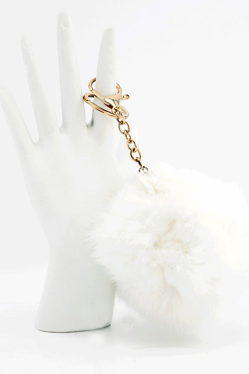 Fur Pom-Pom Key Chain - White - Haute & Rebellious
