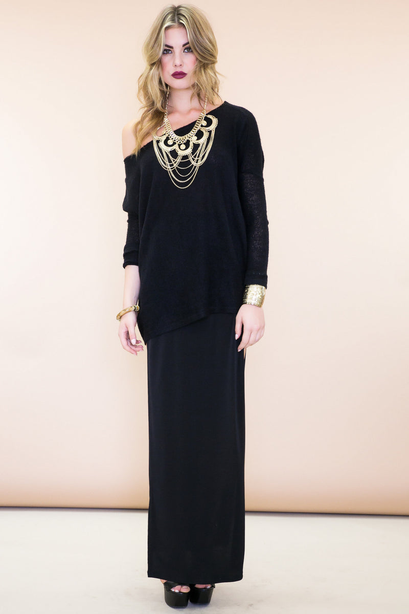 Olia Double-Slit Stretch Maxi Skirt - Black - Haute & Rebellious