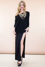 Olia Double-Slit Stretch Maxi Skirt - Black - Haute & Rebellious