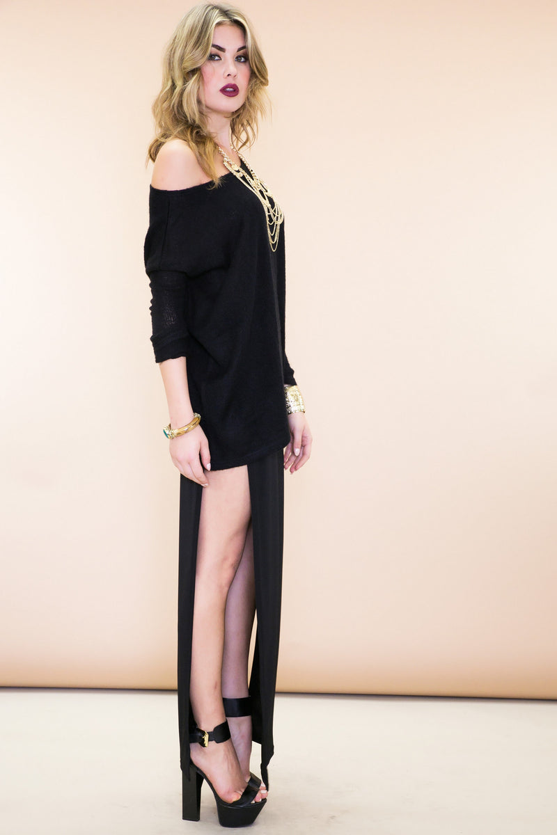 Olia Double-Slit Stretch Maxi Skirt - Black - Haute & Rebellious