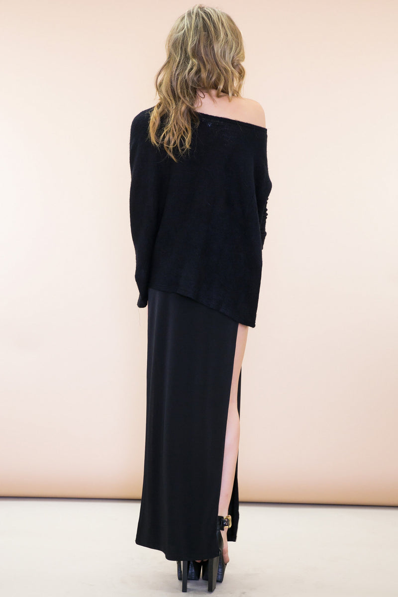 Olia Double-Slit Stretch Maxi Skirt - Black - Haute & Rebellious