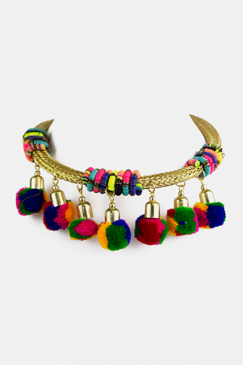 Braided Metal Pom-Pom Necklace - Haute & Rebellious