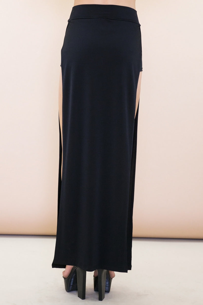 Olia Double-Slit Stretch Maxi Skirt - Black - Haute & Rebellious