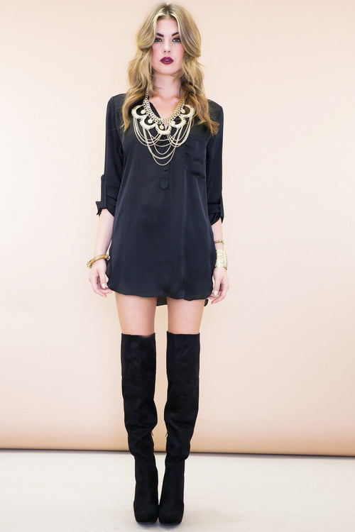 Mainard Satin Button-Up Shirt - Black - Haute & Rebellious