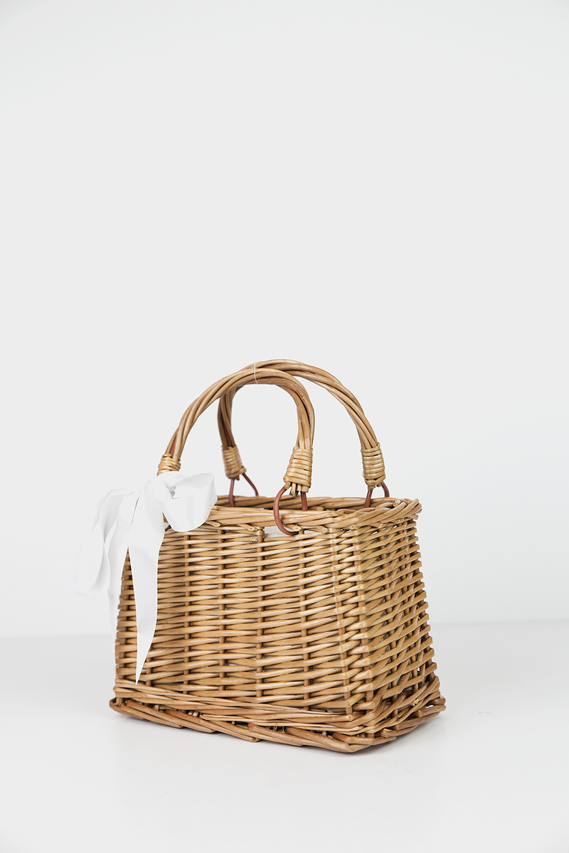 Box Basket Bag with Black and White Ribbon - Haute & Rebellious