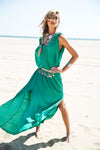 Molin Front Slits Chiffon Maxi Dress - Emerald - Haute & Rebellious