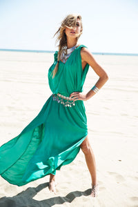 Molin Front Slits Chiffon Maxi Dress - Emerald - Haute & Rebellious