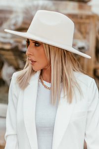 Suede Flat Brim Hat - Off White