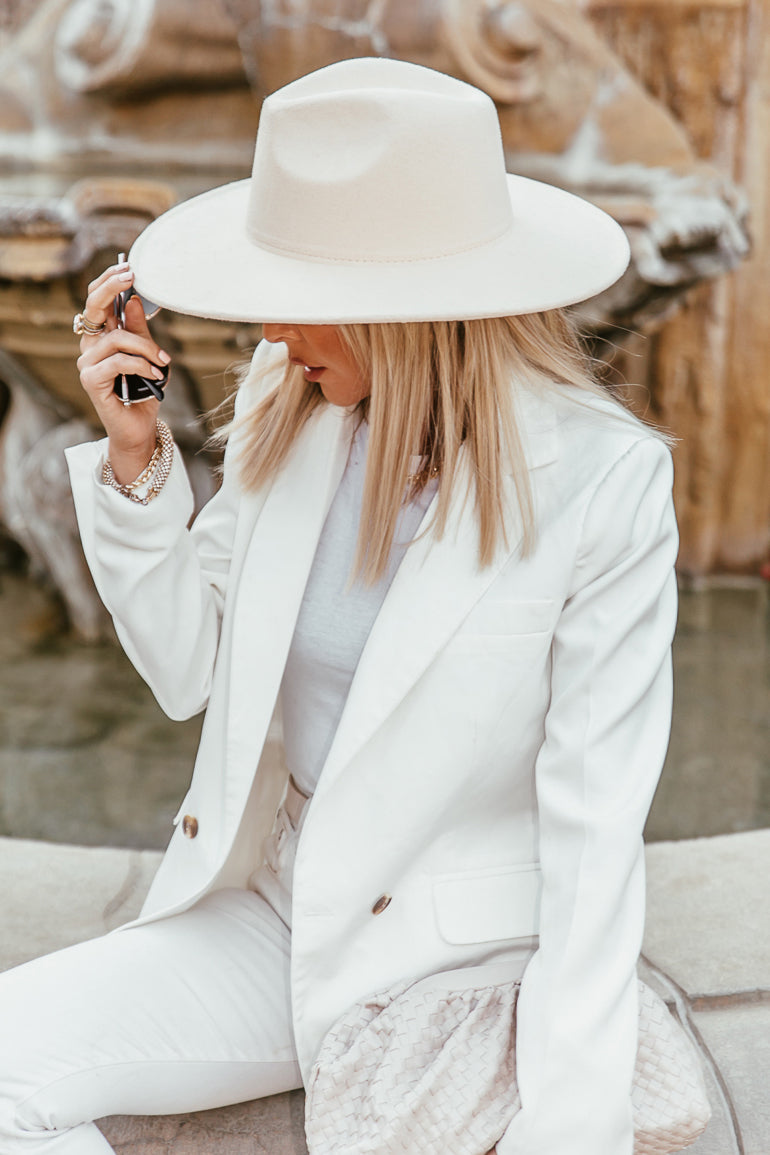 Suede Flat Brim Hat - Off White