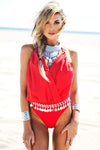 Nala Plunging-V Neckline Bodysuit - Red - Haute & Rebellious
