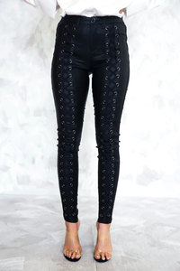 Lace Up Coated Skinnies - Haute & Rebellious