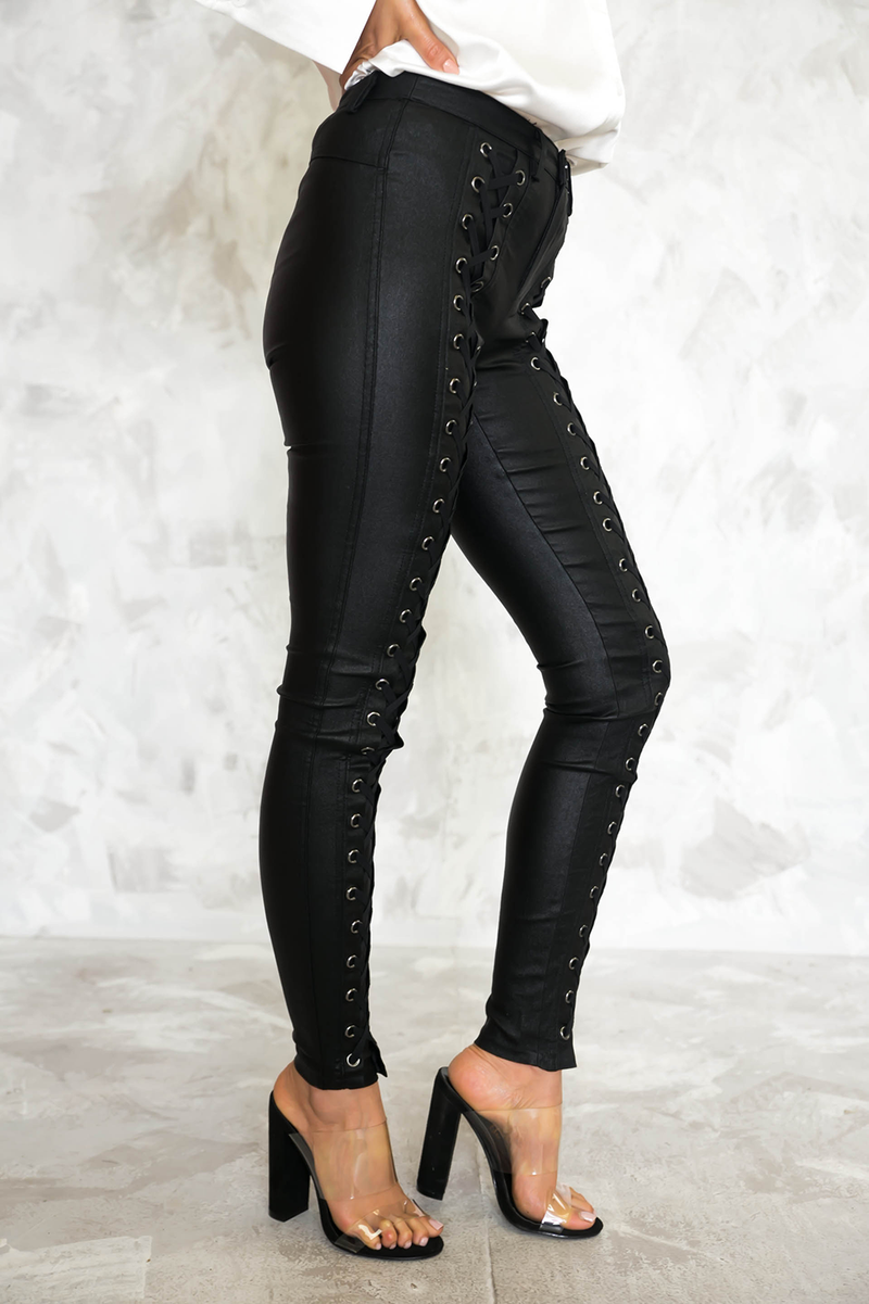 Lace Up Coated Skinnies - Haute & Rebellious