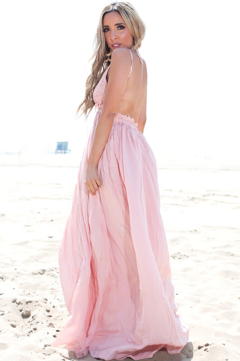 Camilla Open Back Crochet Maxi - Rose - Haute & Rebellious