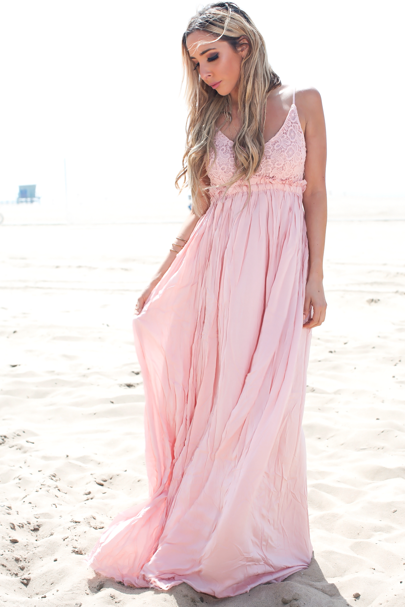 Camilla Open Back Crochet Maxi - Rose