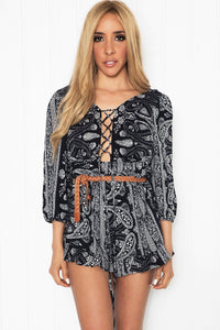 Ellah Open Back Lace-Up Romper - Haute & Rebellious