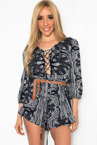 Ellah Open Back Lace-Up Romper - Haute & Rebellious