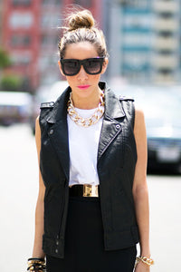 LEATHER BIKER VEST - Black - Haute & Rebellious