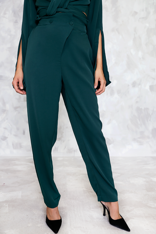 High Waisted  Button Trousers with Front Overlap - Haute & Rebellious
