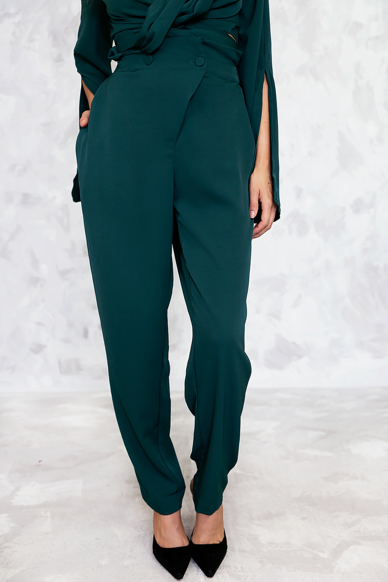 High Waisted  Button Trousers with Front Overlap - Haute & Rebellious