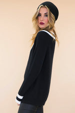 Talia V-Neck Varsity Sweater - Black - Haute & Rebellious