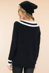 Talia V-Neck Varsity Sweater - Black - Haute & Rebellious