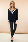 Talia V-Neck Varsity Sweater - Black - Haute & Rebellious