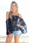 Mia Pom-Pom Lace Bell Sleeve Top - Black - Haute & Rebellious