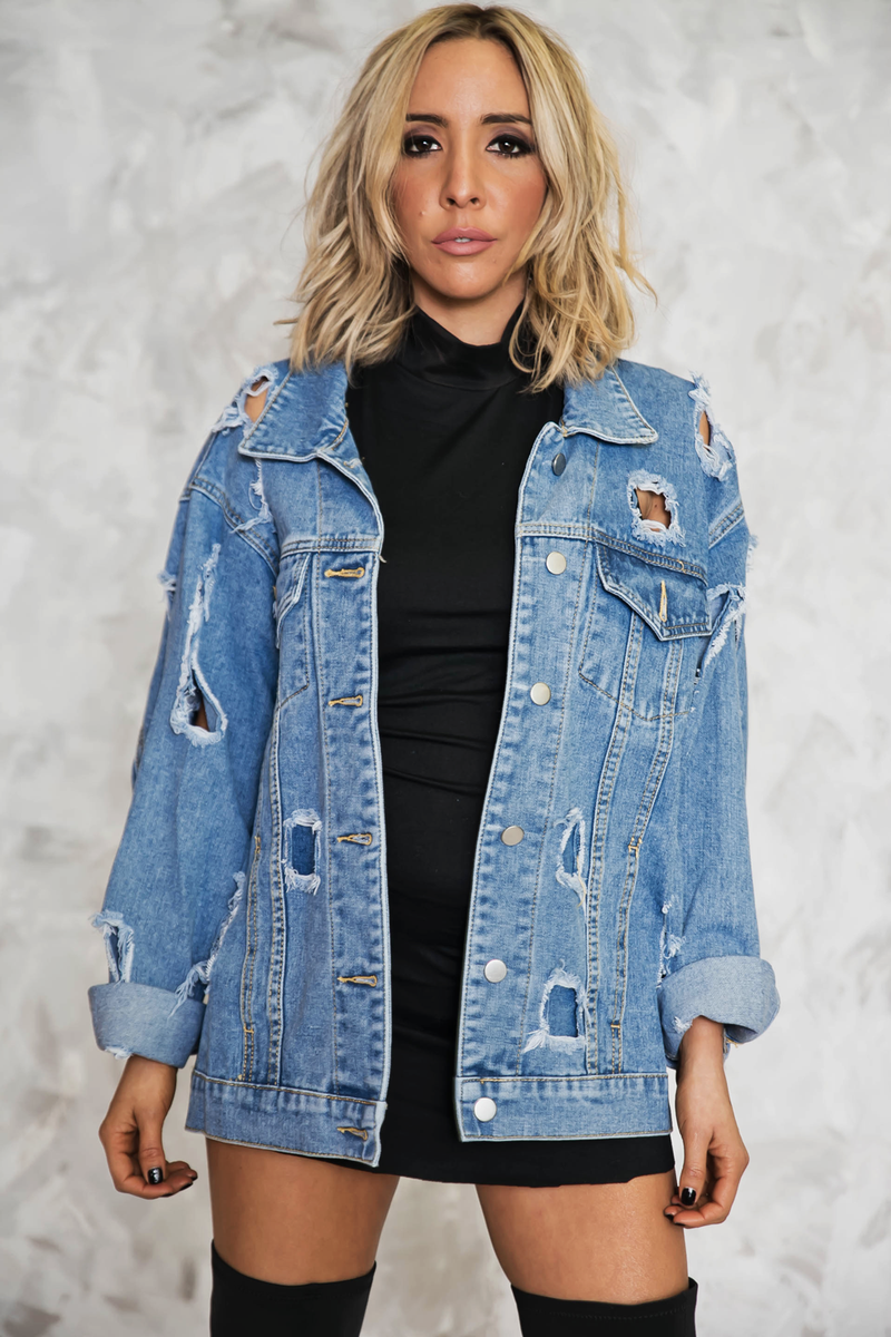 Ripped Denim Oversized Jacket - Haute & Rebellious