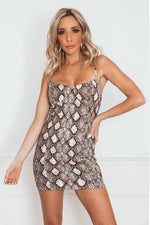 Snake-print Bodycon Mini Dress in brown