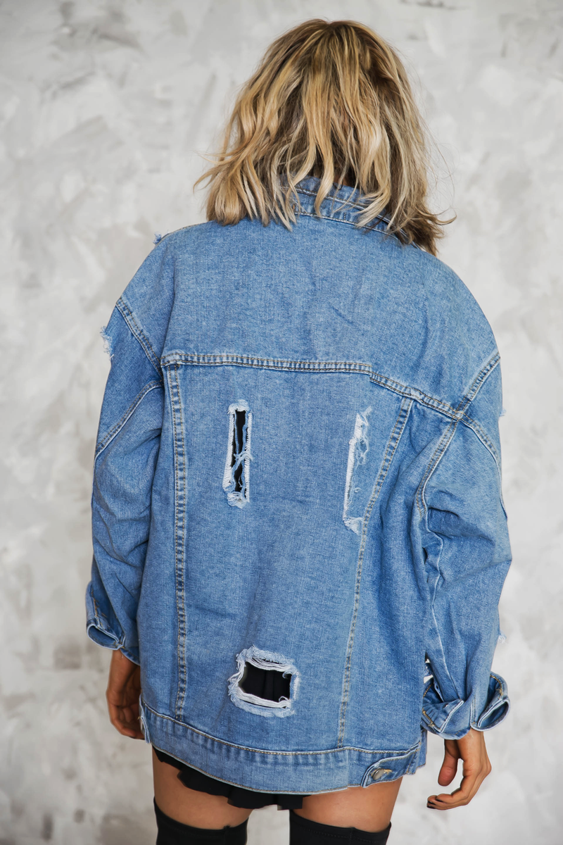 Ripped Denim Oversized Jacket - Haute & Rebellious