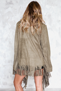 Suede Fringe Jacket - Olive